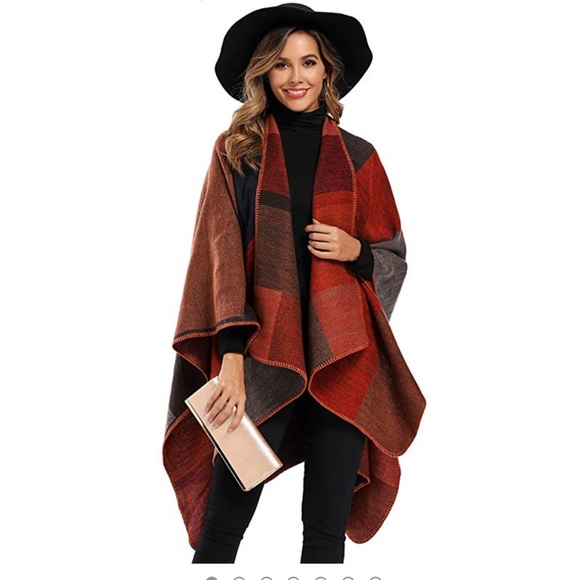 Sweaters - Women's Color Block Shawl Wrap Winter Sweater Coat
